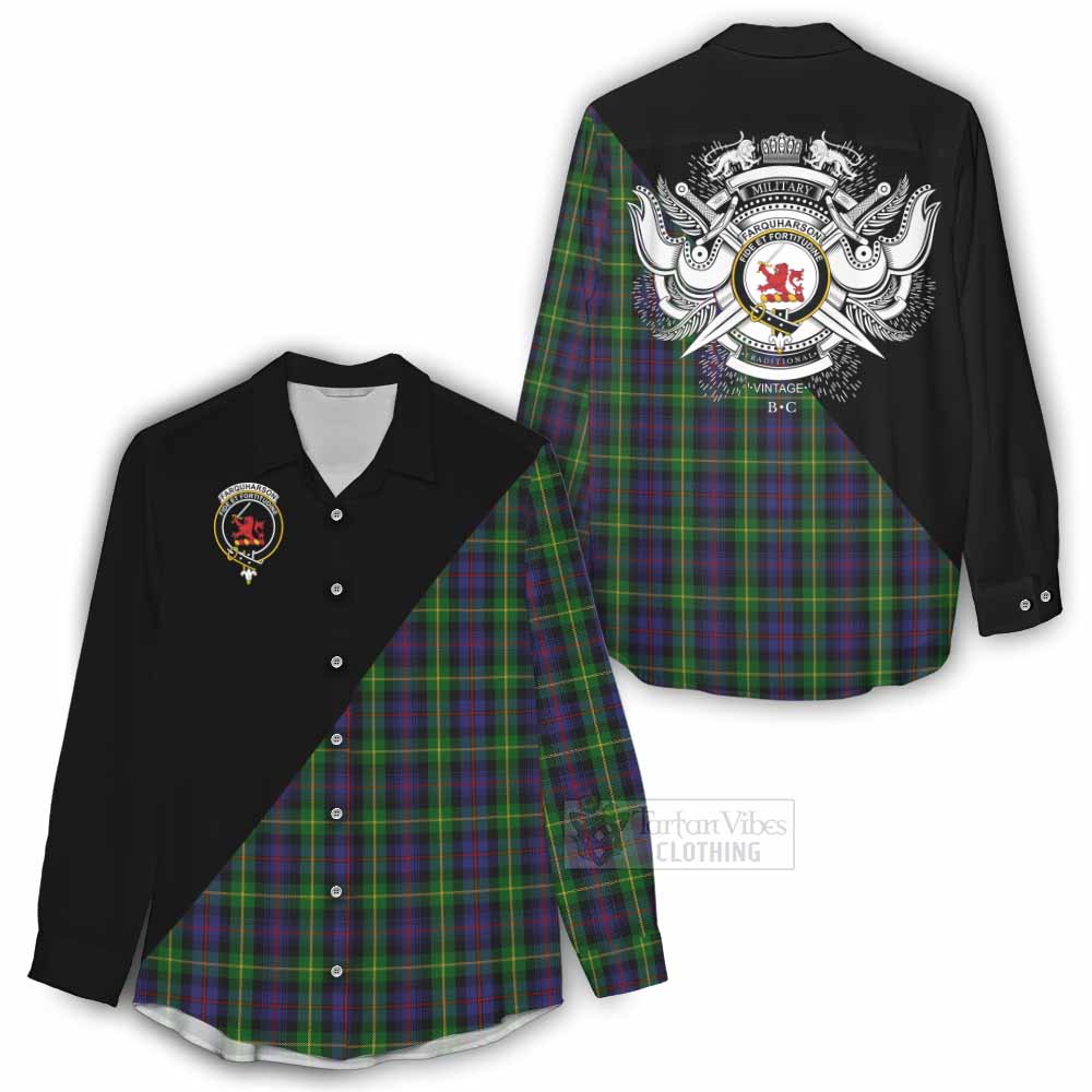 Tartan Vibes Clothing Farquharson Tartan Women's Casual Shirt with Family Crest and Military Logo Style