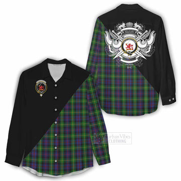 Farquharson Tartan Women's Casual Shirt with Family Crest and Military Logo Style