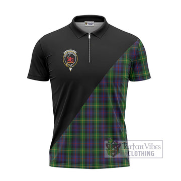 Farquharson Tartan Zipper Polo Shirt with Family Crest and Military Logo Style