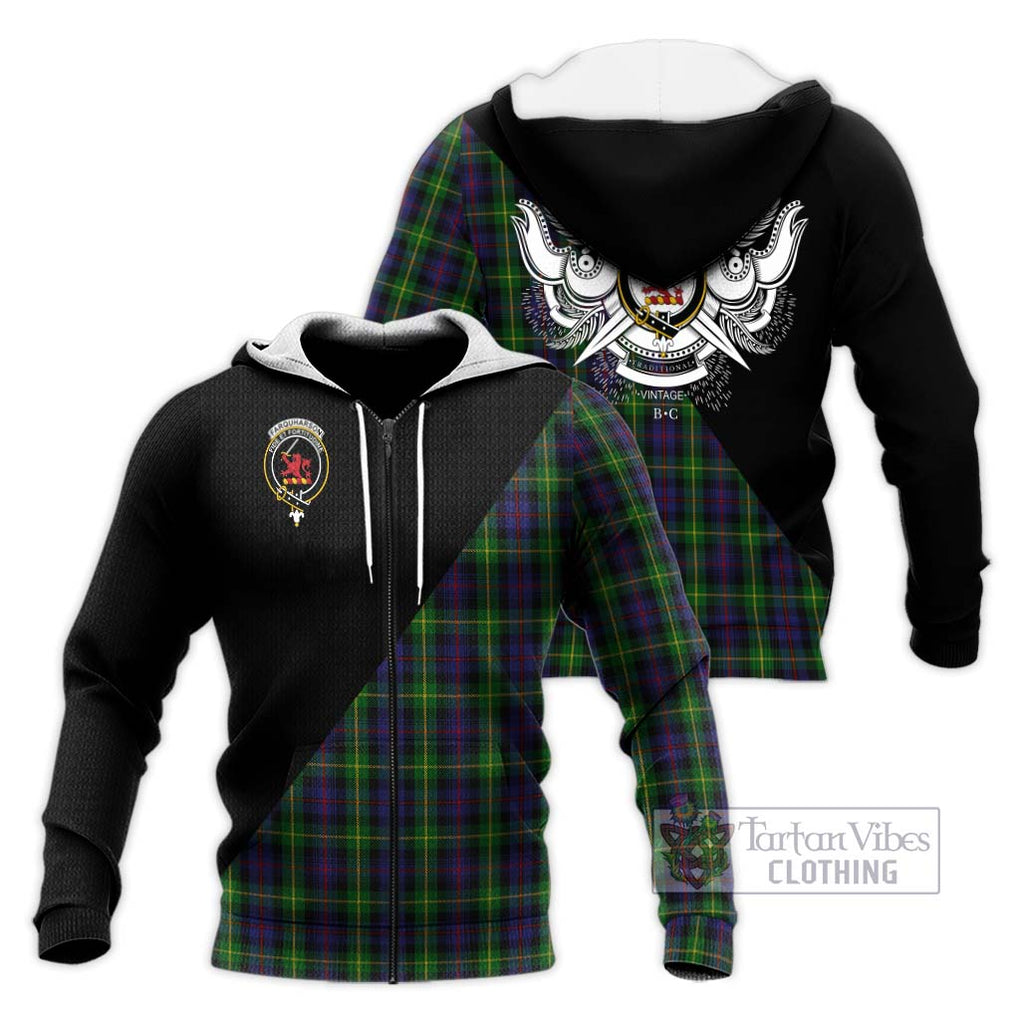 Farquharson Tartan Knitted Hoodie with Family Crest and Military Logo Style Unisex Knitted Zip Hoodie - Tartanvibesclothing Shop