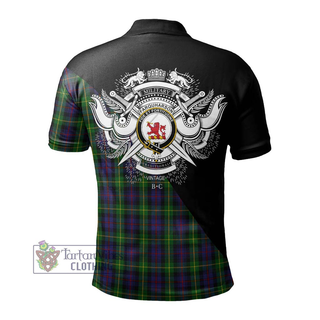 Farquharson Tartan Polo Shirt with Family Crest and Military Logo Style - Tartanvibesclothing Shop