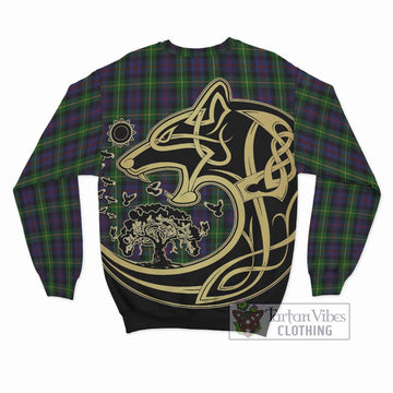 Farquharson Tartan Sweatshirt with Family Crest Celtic Wolf Style