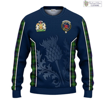 Farquharson Tartan Knitted Sweatshirt with Family Crest and Scottish Thistle Vibes Sport Style