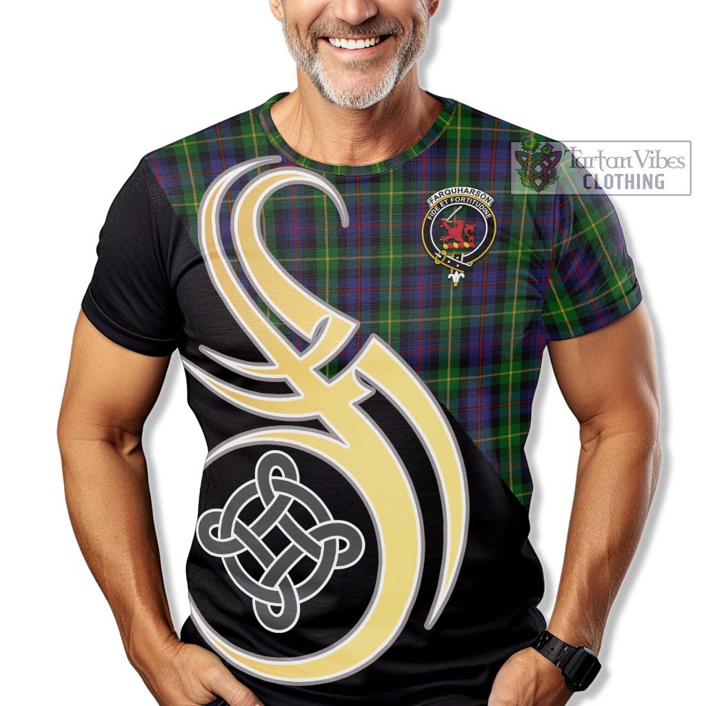 Tartan Vibes Clothing Farquharson Tartan T-Shirt with Family Crest and Celtic Symbol Style