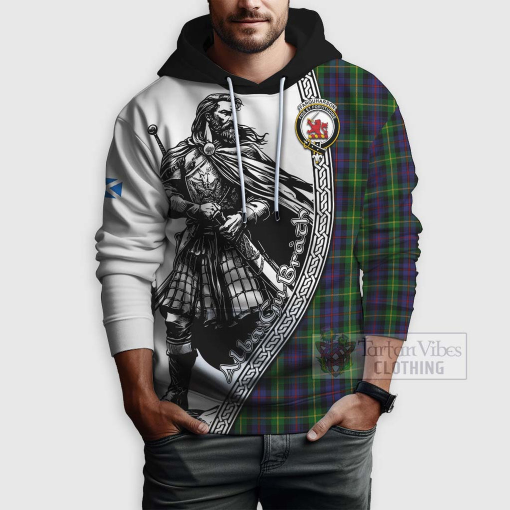 Tartan Vibes Clothing Farquharson Tartan Clan Crest Hoodie with Highlander Warrior Celtic Style