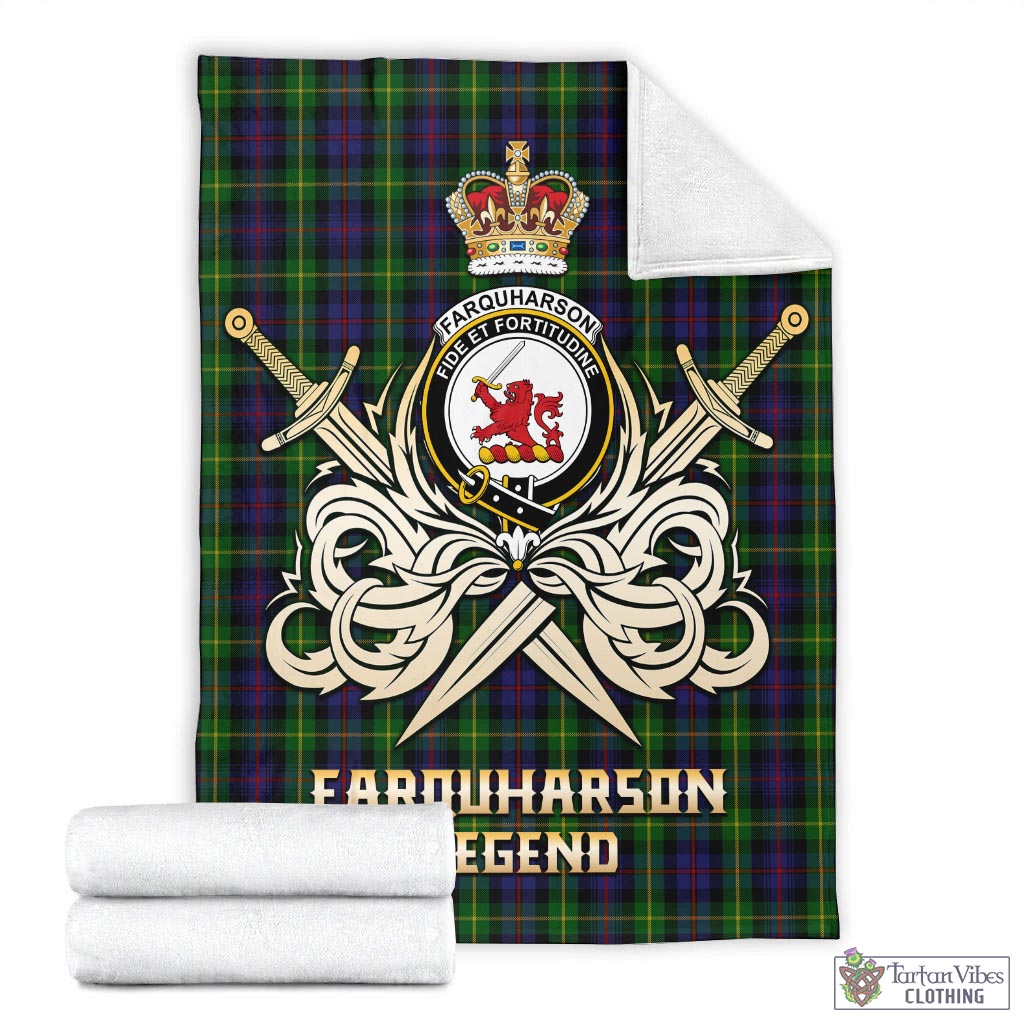 Tartan Vibes Clothing Farquharson Tartan Blanket with Clan Crest and the Golden Sword of Courageous Legacy