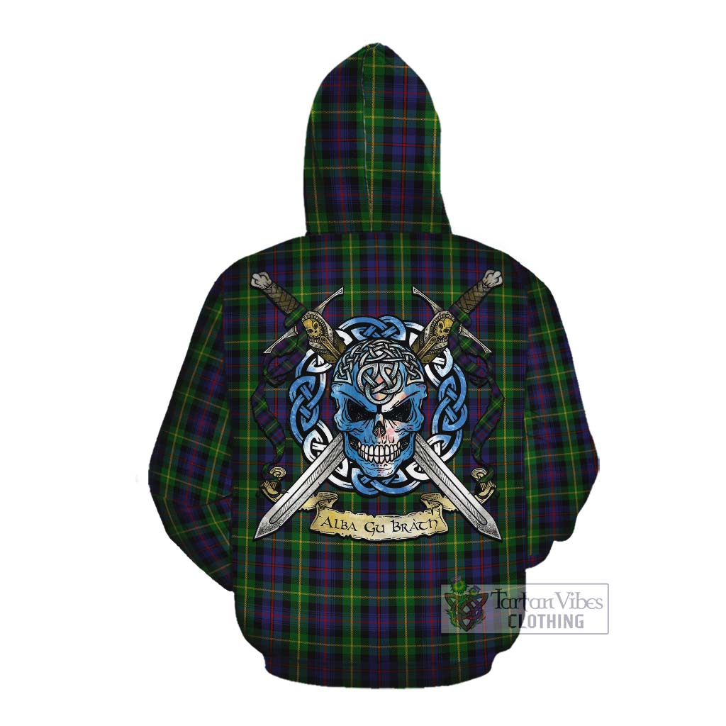 Tartan Vibes Clothing Farquharson Tartan Cotton Hoodie with Family Crest Celtic Skull Style