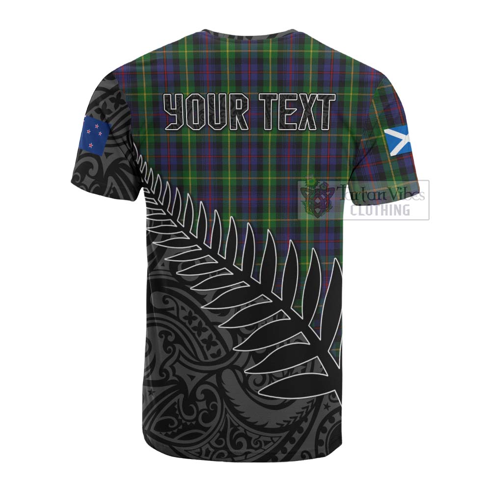 Tartan Vibes Clothing Farquharson Crest Tartan Cotton T-shirt with New Zealand Silver Fern Half Style