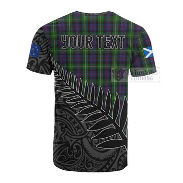 Farquharson Crest Tartan Cotton T-shirt with New Zealand Silver Fern Half Style