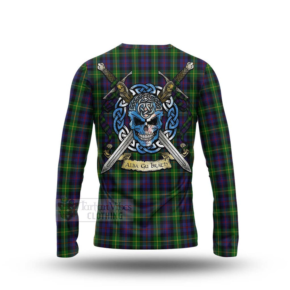 Tartan Vibes Clothing Farquharson Tartan Long Sleeve T-Shirt with Family Crest Celtic Skull Style