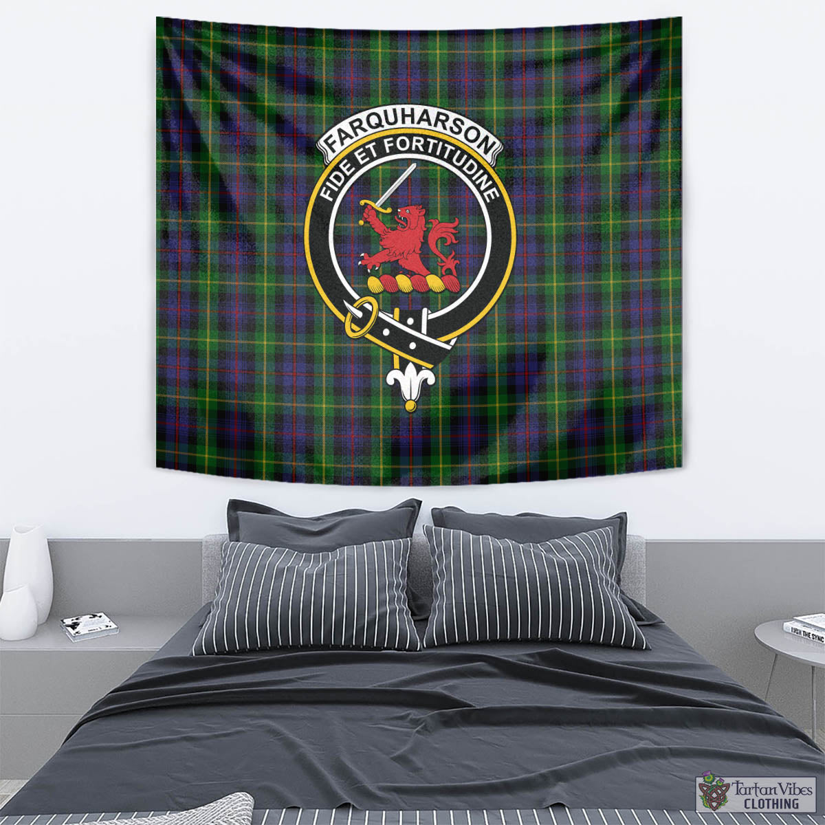 Tartan Vibes Clothing Farquharson Tartan Tapestry Wall Hanging and Home Decor for Room with Family Crest