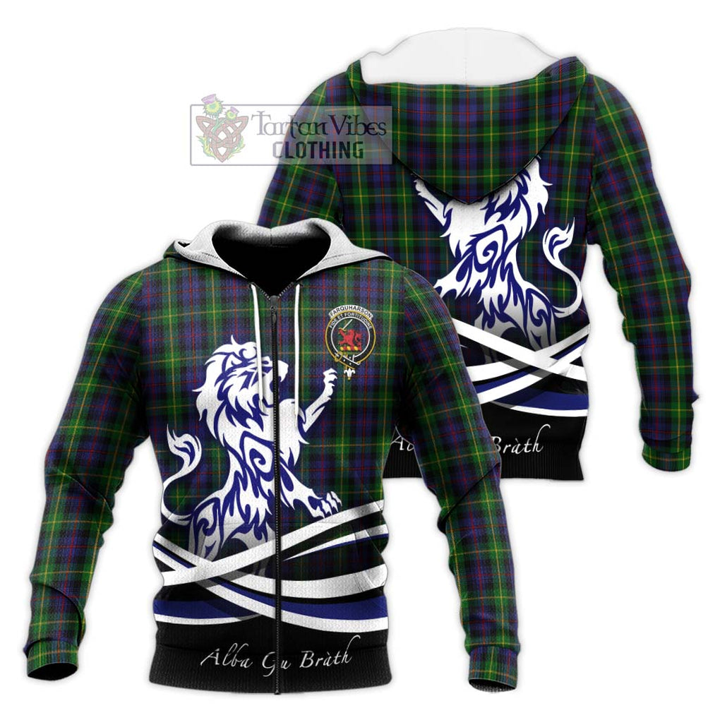 Farquharson Tartan Knitted Hoodie with Alba Gu Brath Regal Lion Emblem Unisex Knitted Zip Hoodie - Tartanvibesclothing Shop