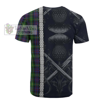 Farquharson Tartan Cotton T-shirt with Family Crest Cross Sword Thistle Celtic Vibes