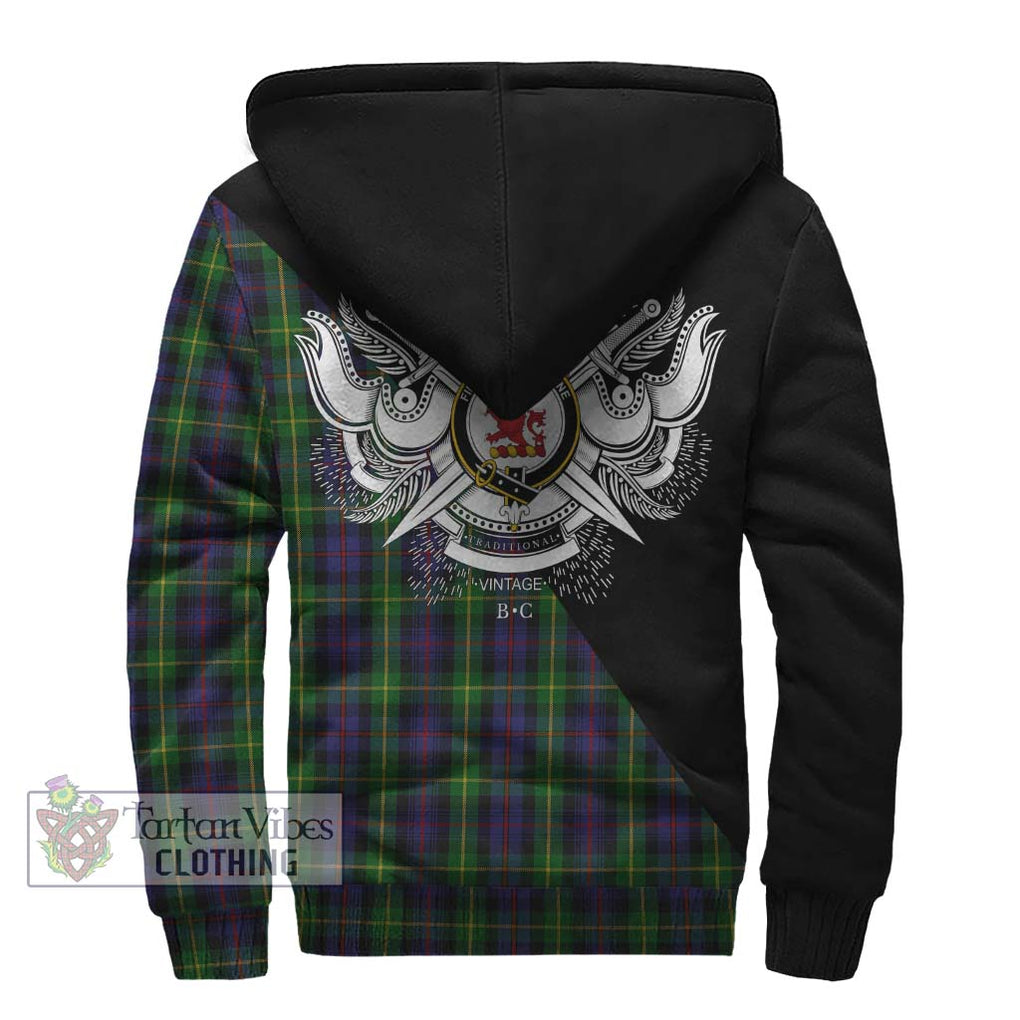 Farquharson Tartan Sherpa Hoodie with Family Crest and Military Logo Style - Tartanvibesclothing Shop