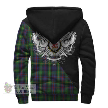 Farquharson Tartan Sherpa Hoodie with Family Crest and Military Logo Style