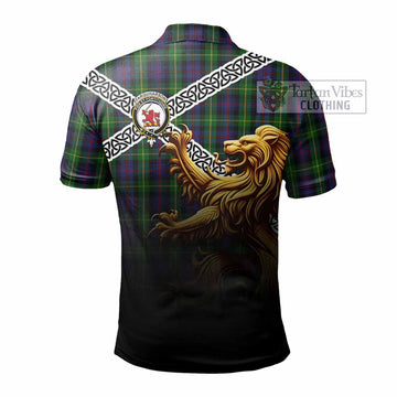 Farquharson Crest Tartan Polo Shirt with Golden Lion Emblem Celtic Style - Tartan Vibes Clothing