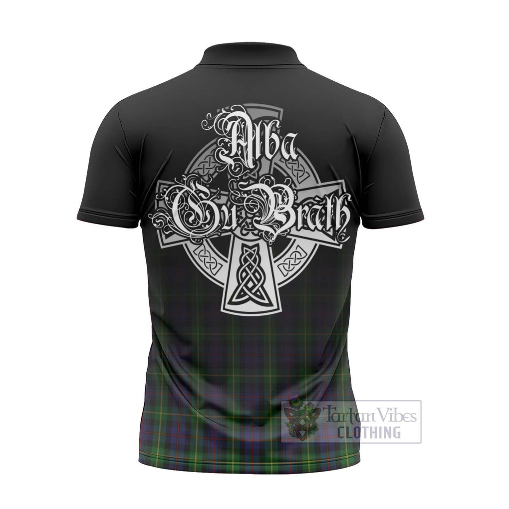 Tartan Vibes Clothing Farquharson Tartan Zipper Polo Shirt Featuring Alba Gu Brath Family Crest Celtic Inspired