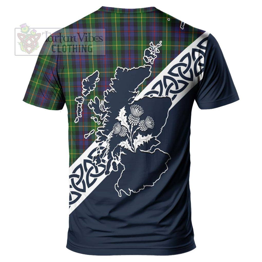 Farquharson Tartan T-Shirt Featuring Thistle and Scotland Map