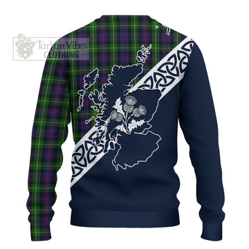 Farquharson Tartan Ugly Sweater Featuring Thistle and Scotland Map