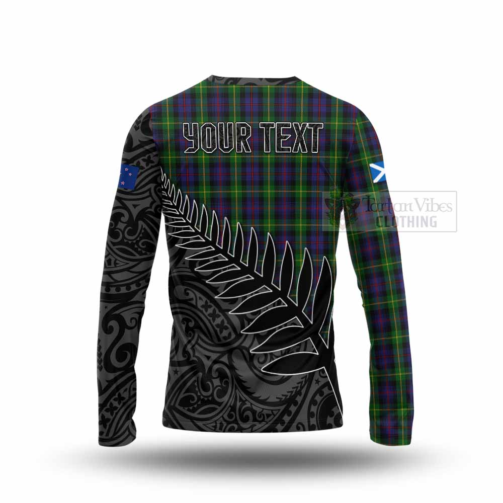 Tartan Vibes Clothing Farquharson Crest Tartan Long Sleeve T-Shirt with New Zealand Silver Fern Half Style