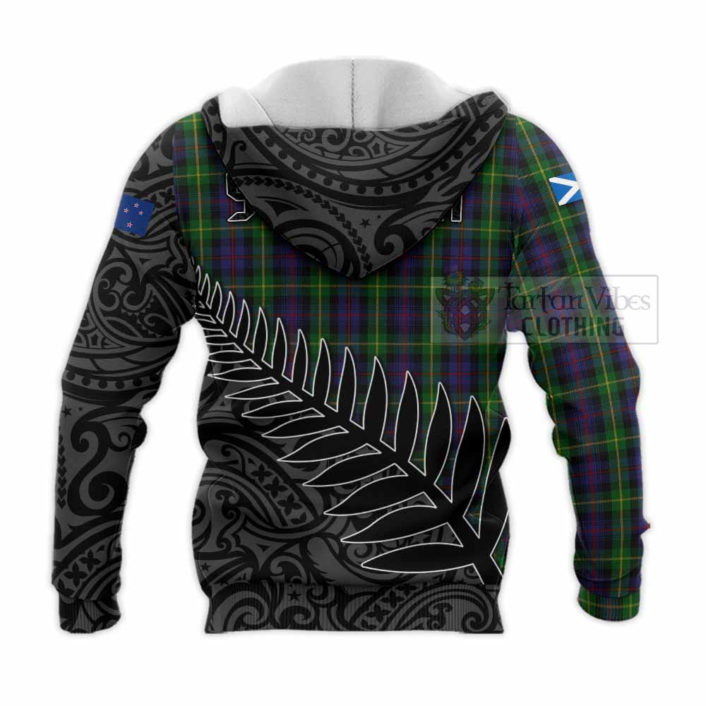 Tartan Vibes Clothing Farquharson Crest Tartan Knitted Hoodie with New Zealand Silver Fern Half Style