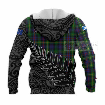 Farquharson Crest Tartan Knitted Hoodie with New Zealand Silver Fern Half Style