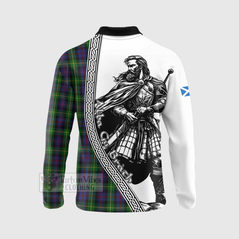 Tartan Vibes Clothing Farquharson Tartan Clan Crest Long Sleeve Polo Shirt with Highlander Warrior Celtic Style