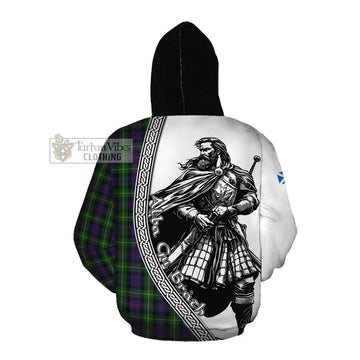 Farquharson Tartan Clan Crest Cotton Hoodie with Highlander Warrior Celtic Style