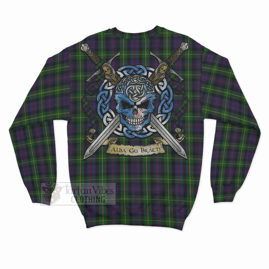 Tartan Vibes Clothing Farquharson Tartan Sweatshirt with Family Crest Celtic Skull Style