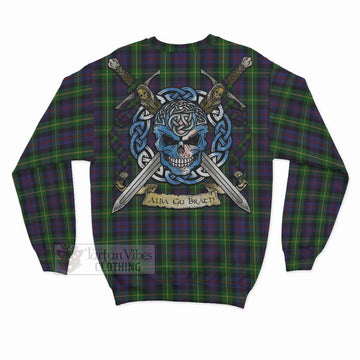 Farquharson Tartan Sweatshirt with Family Crest Celtic Skull Style