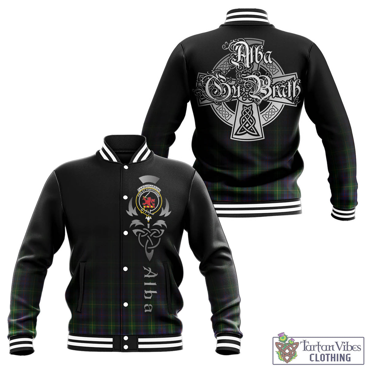Farquharson Tartan Baseball Jacket Featuring Alba Gu Brath Family Crest Celtic Inspired - Tartan Vibes Clothing