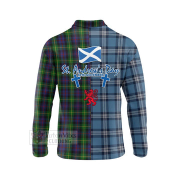 Farquharson Tartan Long Sleeve Polo Shirt Happy St. Andrew's Day Half Tartan Style