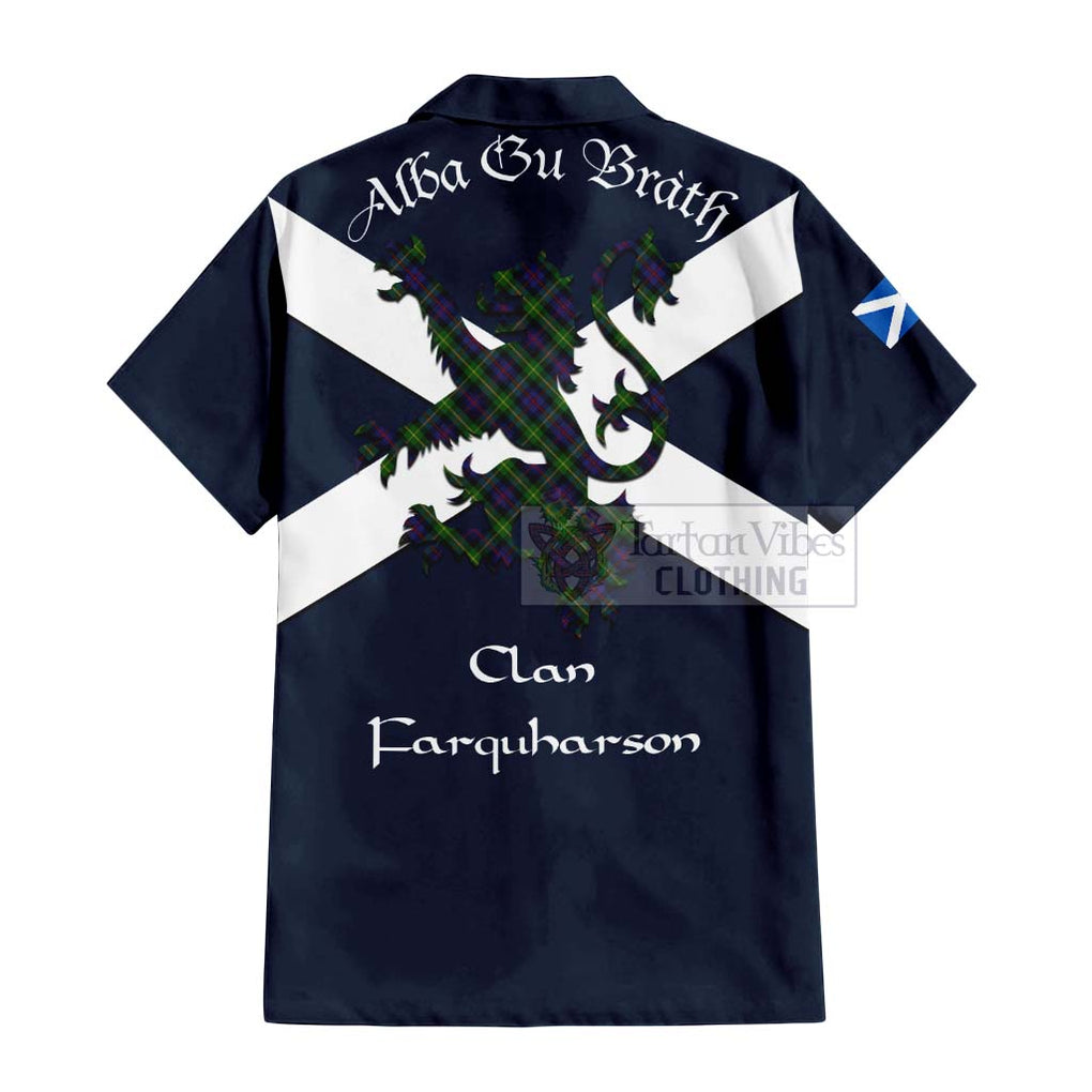 Tartan Vibes Clothing Farquharson Tartan Lion Rampant Short Sleeve Button Shirt – Proudly Display Your Heritage with Alba Gu Brath and Clan Name