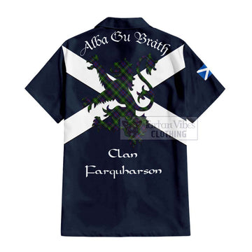 Farquharson Tartan Lion Rampant Short Sleeve Button Shirt  Proudly Display Your Heritage with Alba Gu Brath and Clan Name