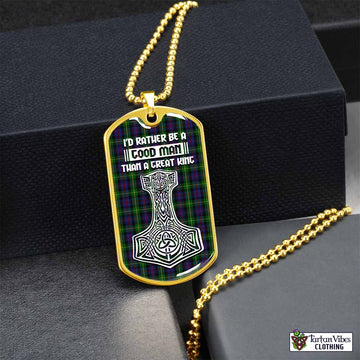 Farquharson Tartan Dog Tag Necklace Viking Mjolnir Style