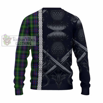 Farquharson Tartan Knitted Sweater with Family Crest Cross Sword Thistle Celtic Vibes