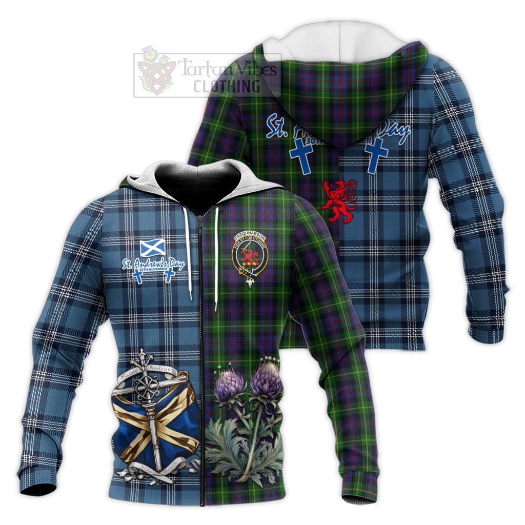 Tartan Vibes Clothing Farquharson Tartan Knitted Hoodie Happy St. Andrew's Day Half Tartan Style