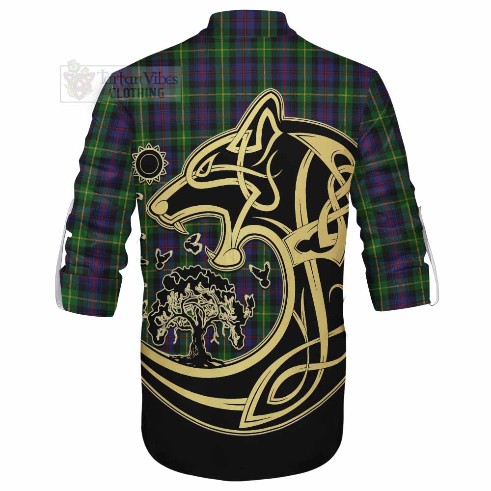 Tartan Vibes Clothing Farquharson Tartan Ghillie Kilt Shirt with Family Crest Celtic Wolf Style