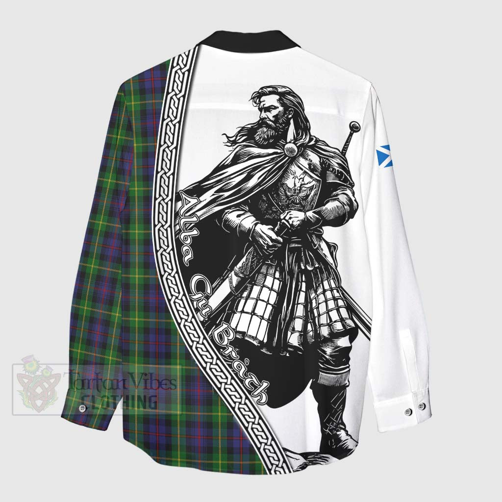 Tartan Vibes Clothing Farquharson Tartan Clan Crest Women's Casual Shirt with Highlander Warrior Celtic Style