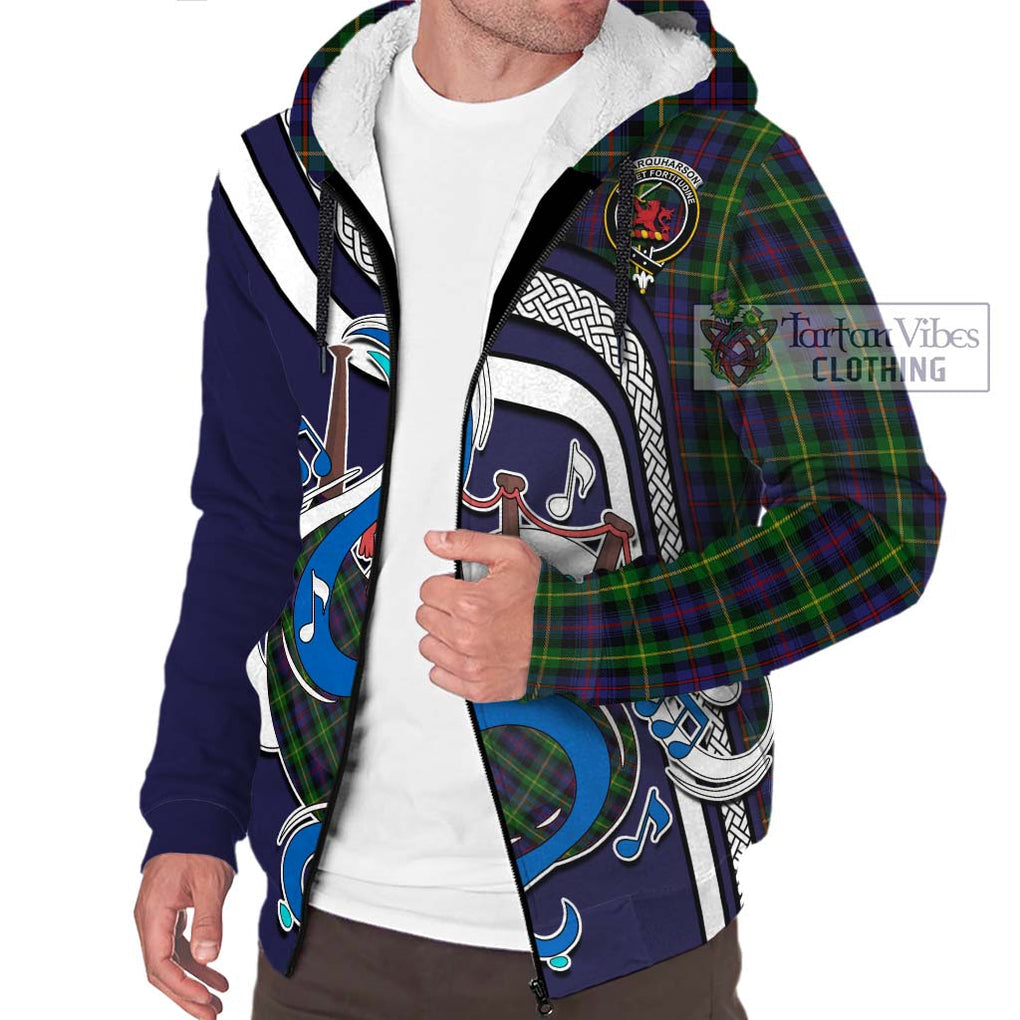 Farquharson Tartan Sherpa Hoodie with Epic Bagpipe Style Unisex - Tartanvibesclothing Shop