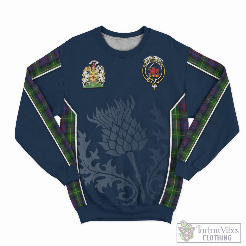 Tartan Vibes Clothing Farquharson Tartan Sweatshirt with Family Crest and Scottish Thistle Vibes Sport Style