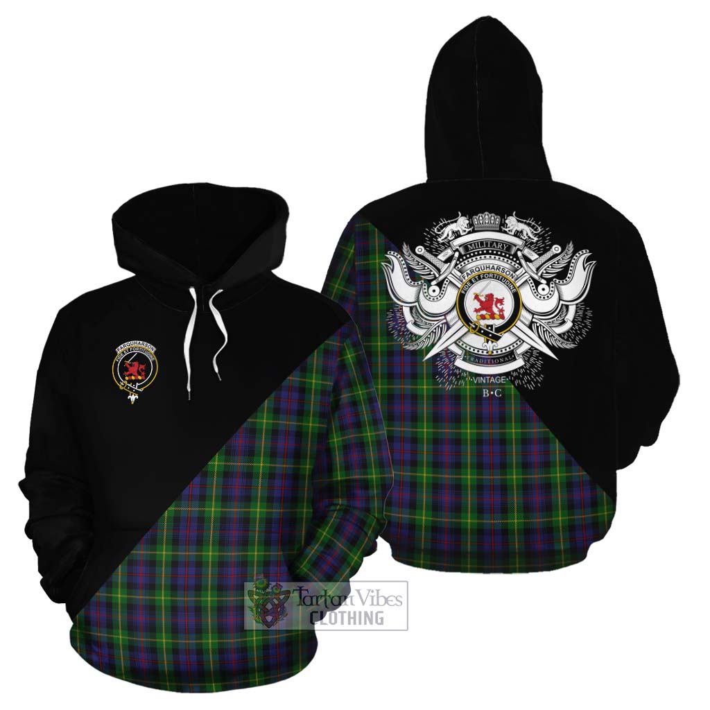 Tartan Vibes Clothing Farquharson Tartan Cotton Hoodie with Family Crest and Military Logo Style