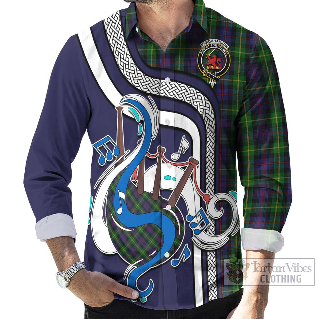 Farquharson Tartan Long Sleeve Button Shirt with Epic Bagpipe Style - Tartanvibesclothing Shop