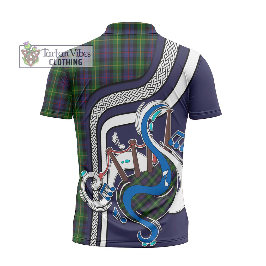 Farquharson Tartan Zipper Polo Shirt with Epic Bagpipe Style - Tartanvibesclothing Shop