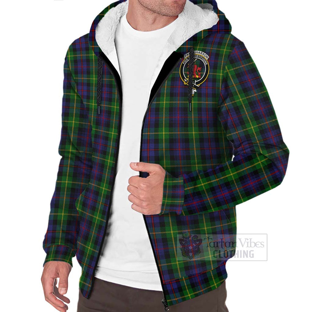 Tartan Vibes Clothing Farquharson Tartan Sherpa Hoodie with Family Crest and Bearded Skull Holding Bottles of Whiskey