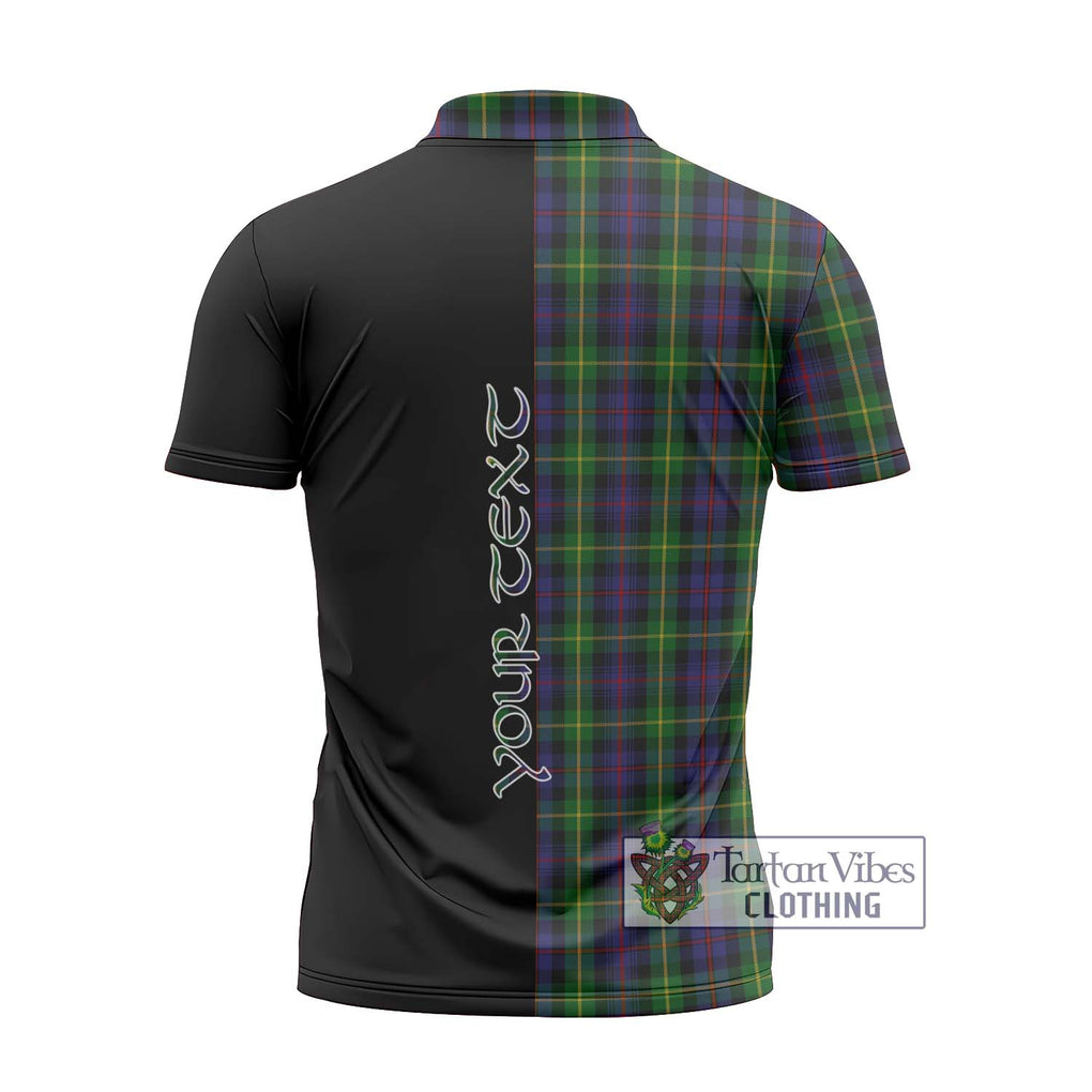 Farquharson Tartan Zipper Polo Shirt with Family Crest and Half Of Me Style - Tartanvibesclothing Shop