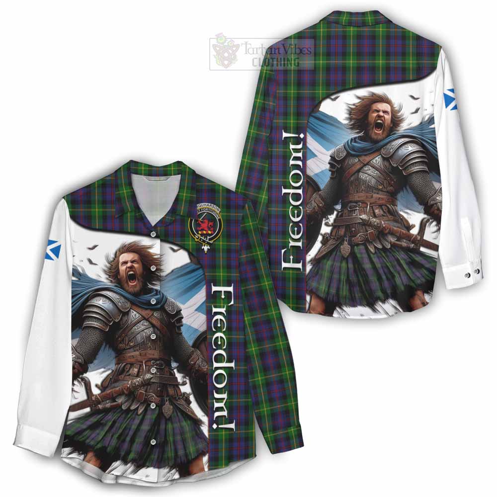 Tartan Vibes Clothing Farquharson Crest Tartan Women's Casual Shirt Inspired by the Freedom of Scottish Warrior