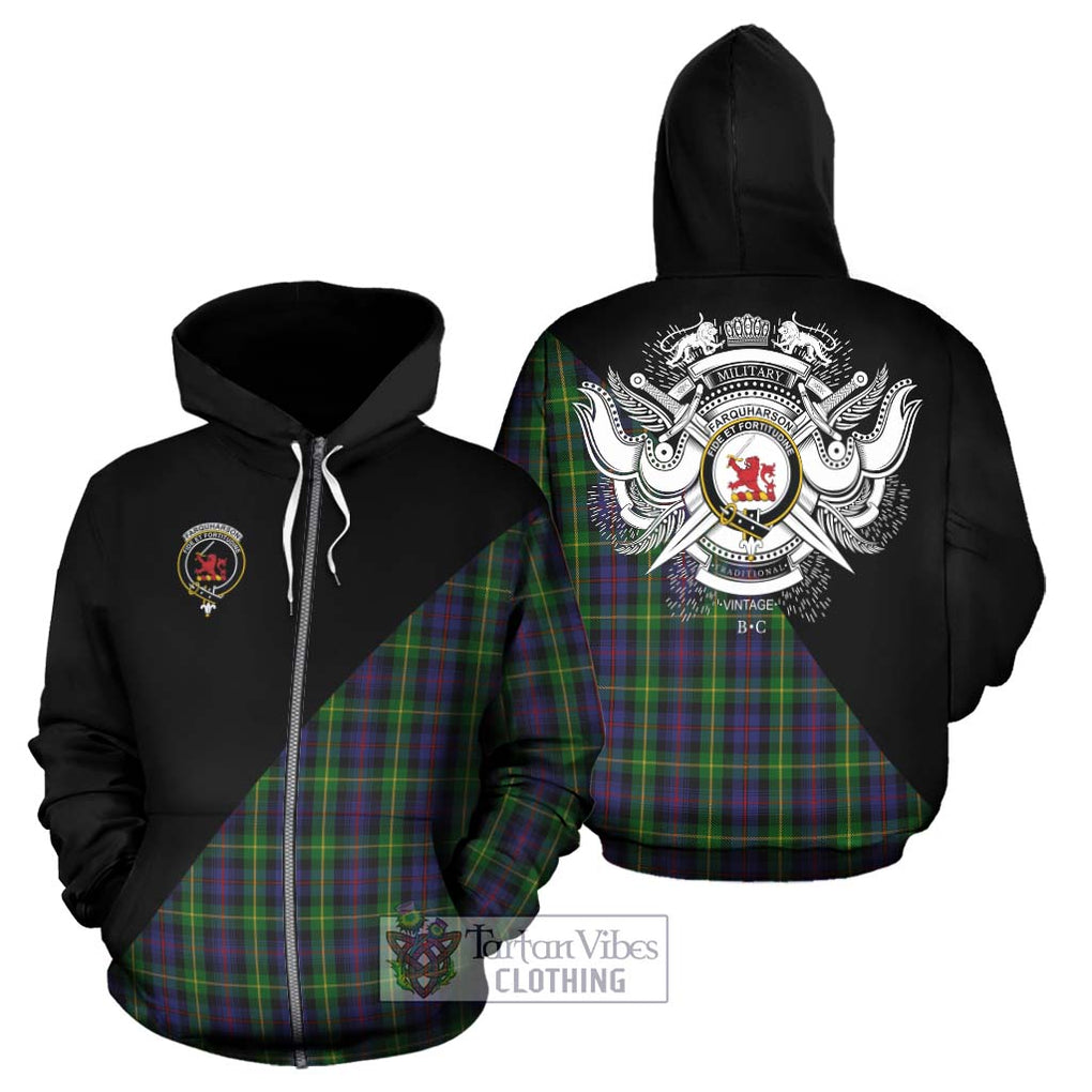 Farquharson Tartan Hoodie with Family Crest and Military Logo Style - Tartanvibesclothing Shop