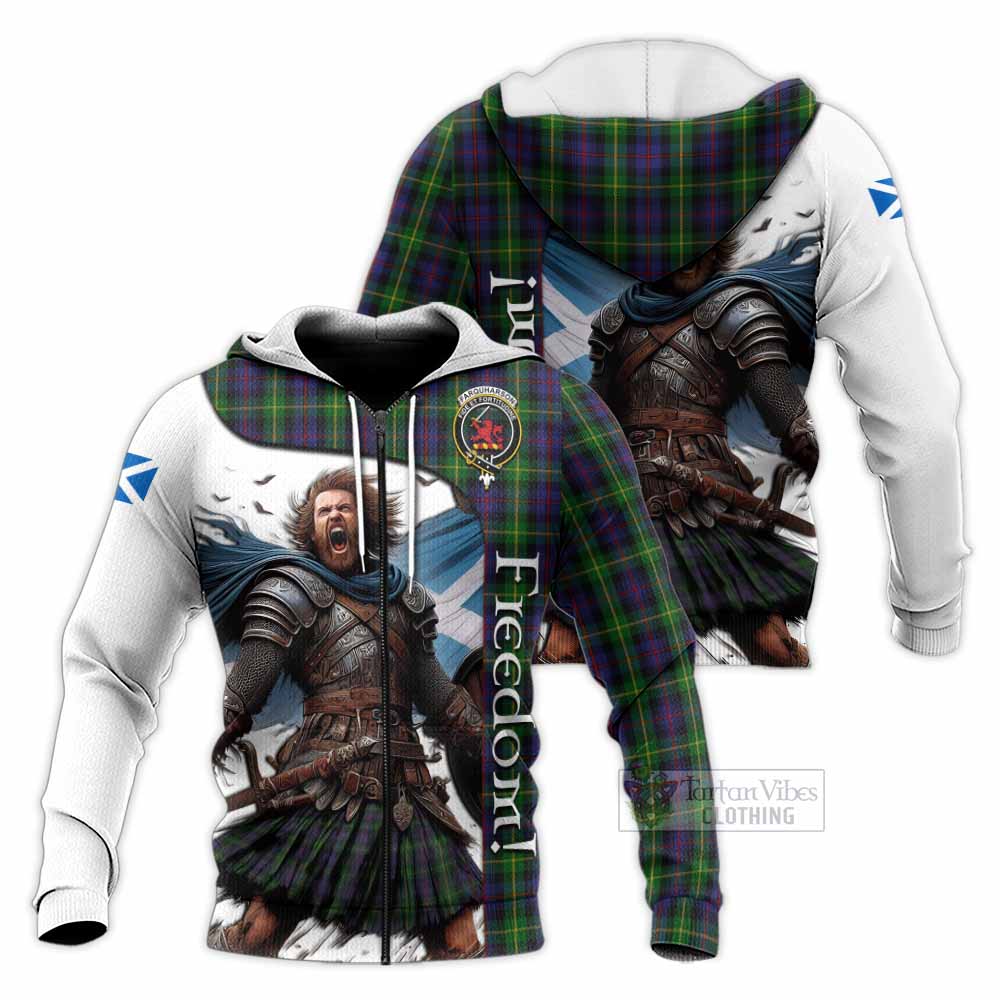 Tartan Vibes Clothing Farquharson Crest Tartan Knitted Hoodie Inspired by the Freedom of Scottish Warrior