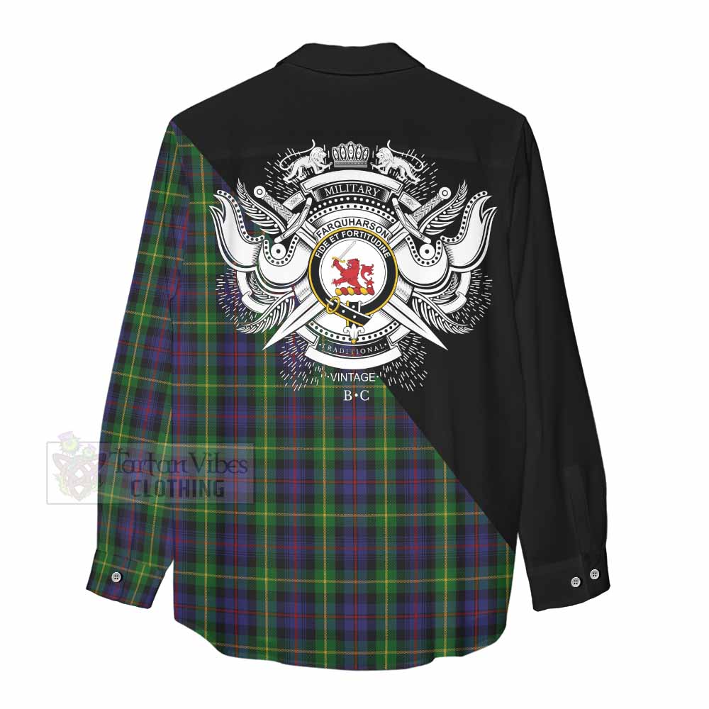 Tartan Vibes Clothing Farquharson Tartan Women's Casual Shirt with Family Crest and Military Logo Style